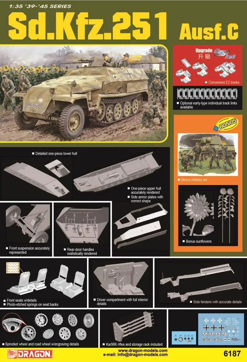 

DRAGON 1/35 6187 Sd.Kfz.251/1 Ausf.C w/Figure & Sunflower Model Kit