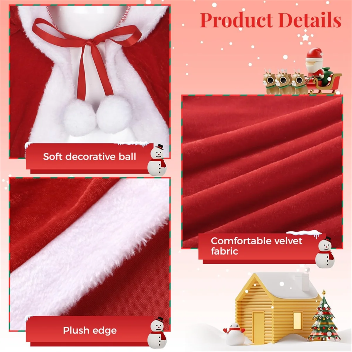 Christmas Cloak Santa Cloak Hooded Cape Costume for Women Cosplay Stage Performance Costume Christmas Decor S