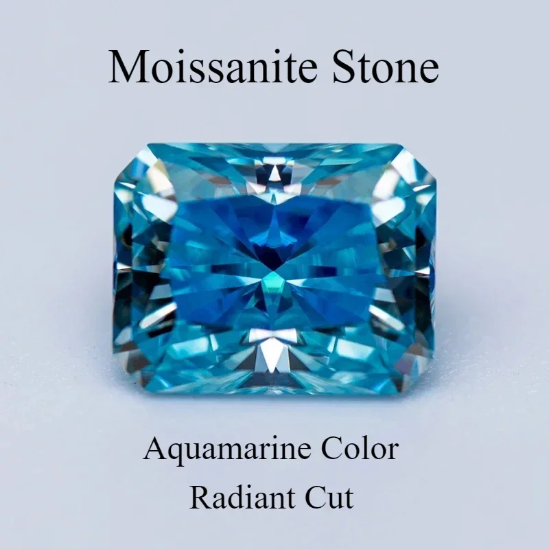 

Moissanite Stone Aquamarine Color Radiant Cut Lab Grown Diamond For Woman Advanced Jewelry Making Materials With GRA Certificate