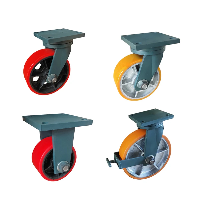 High load capacity up to 2 tons 6/8/10/12 inch rigid and rotating super heavy duty polyurethane casters