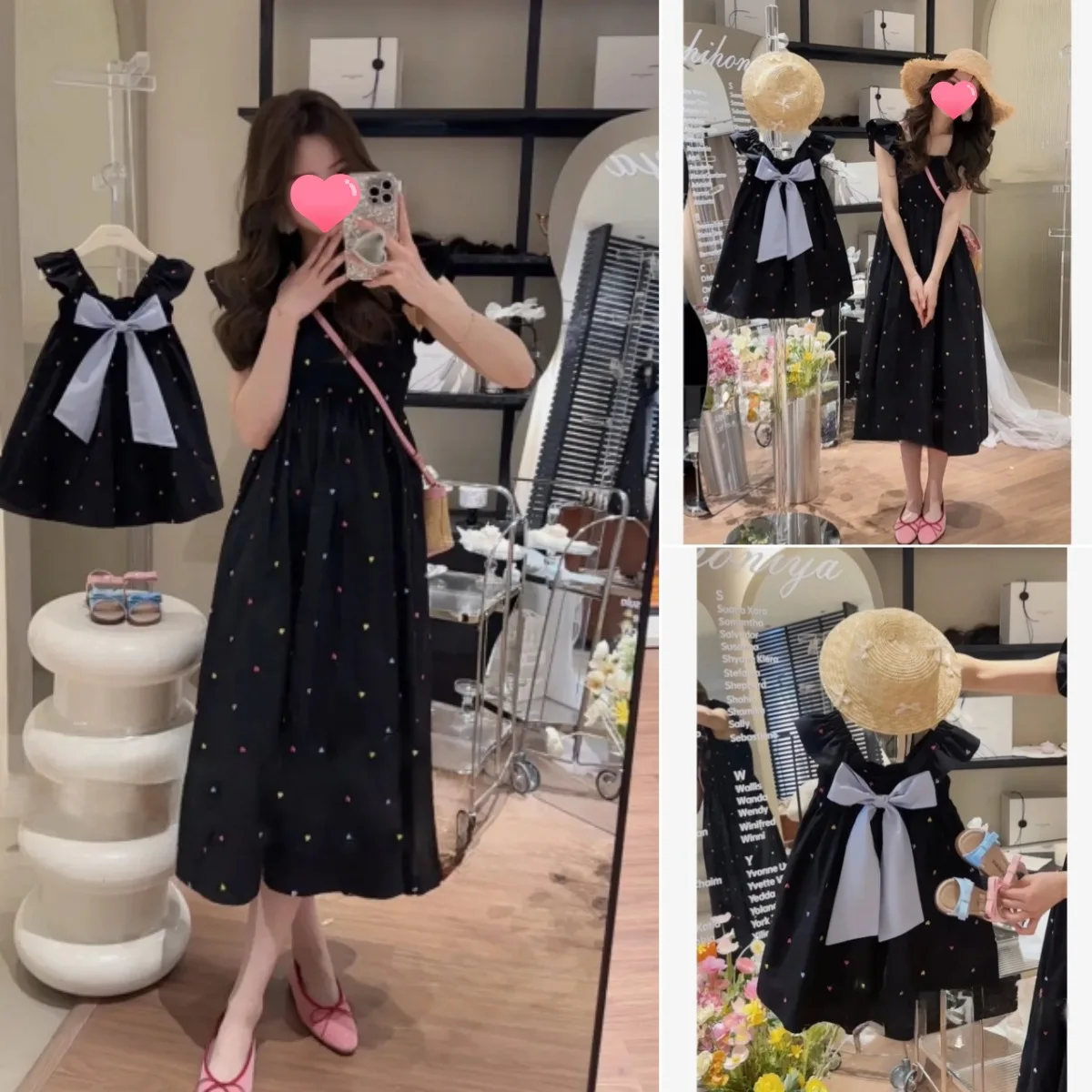 

Korean Version of Parent-child Clothing Summer Sweet Love Embroidered Flying Sleeve Dress Bow Cotton Dress Mother and Daughter