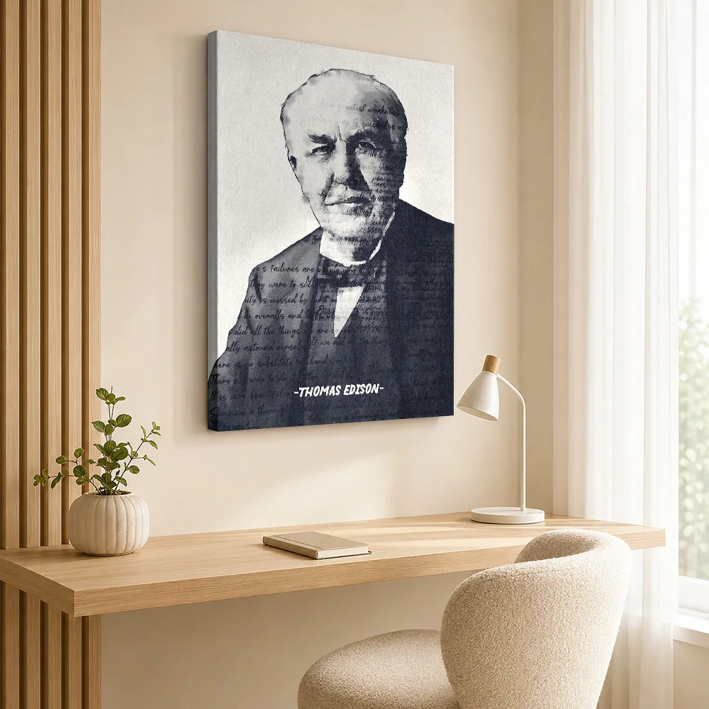 Thomas Edison Portrait Framed Canvas Poster Customized Photo Vintage Sepia Shading Wall Art For Science Classroom Teacher Gift