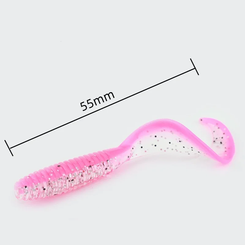 10pcs Two Color Spiral Soft Bait 55mm Shrimp Flavor Artificial Jig Wobblers Silicone Swimbait Carp Bass Fishing Tackle