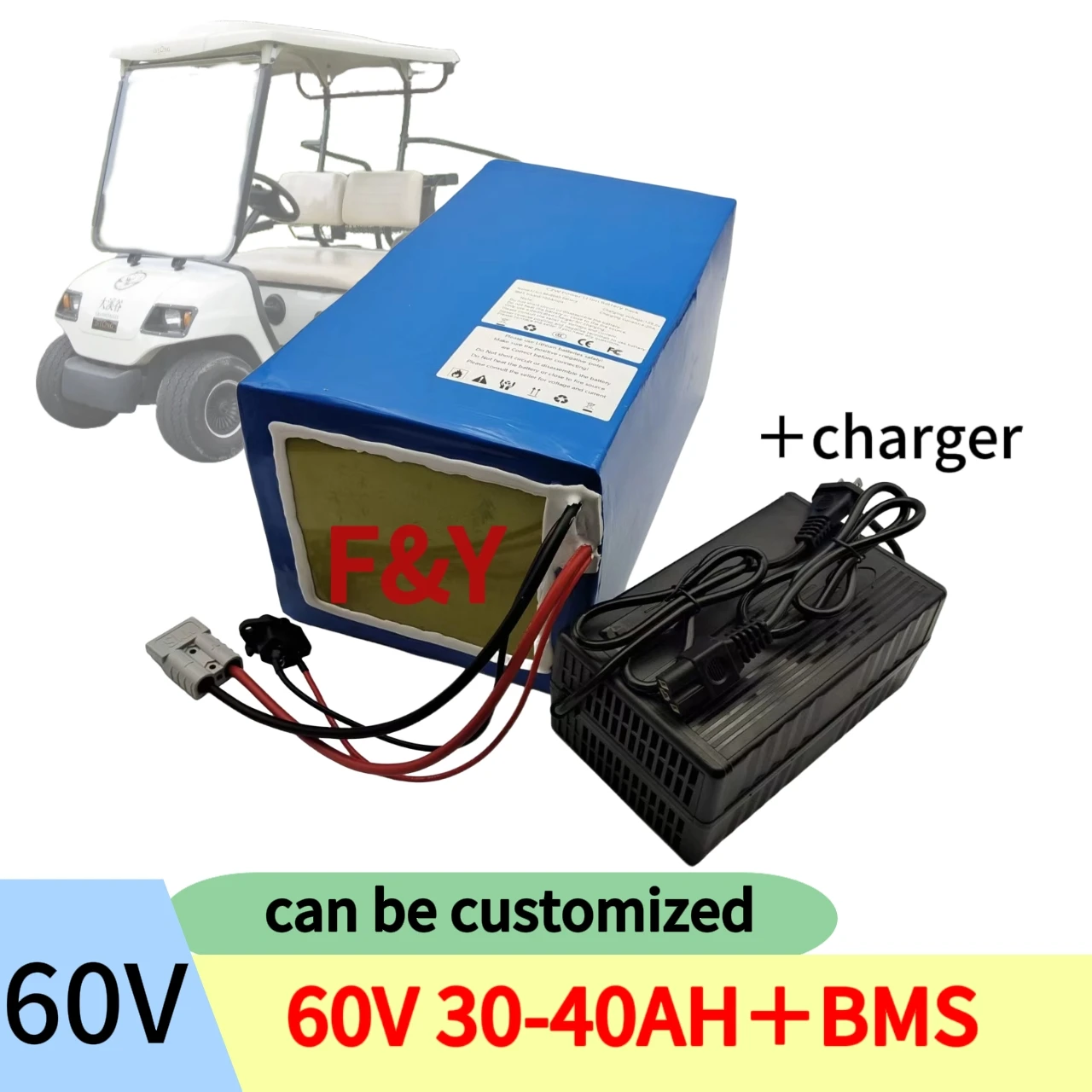 Lithium 60V Lifepo4 Battery with BMS Deep Cycle 40Ah/30Ah/25Ah for 2500W 1500W Bike Scooter Tricycle Go-Kart Vehicle +5A Charger