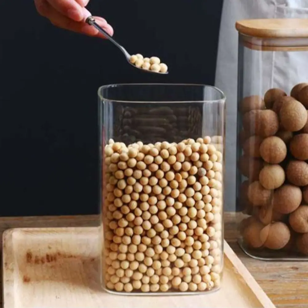 150/210/300/370/450ml High Borosilicate Glass Sealed Can with Bamboo Lid Transparent Glass Jar Storage Supplies Moisture Proof