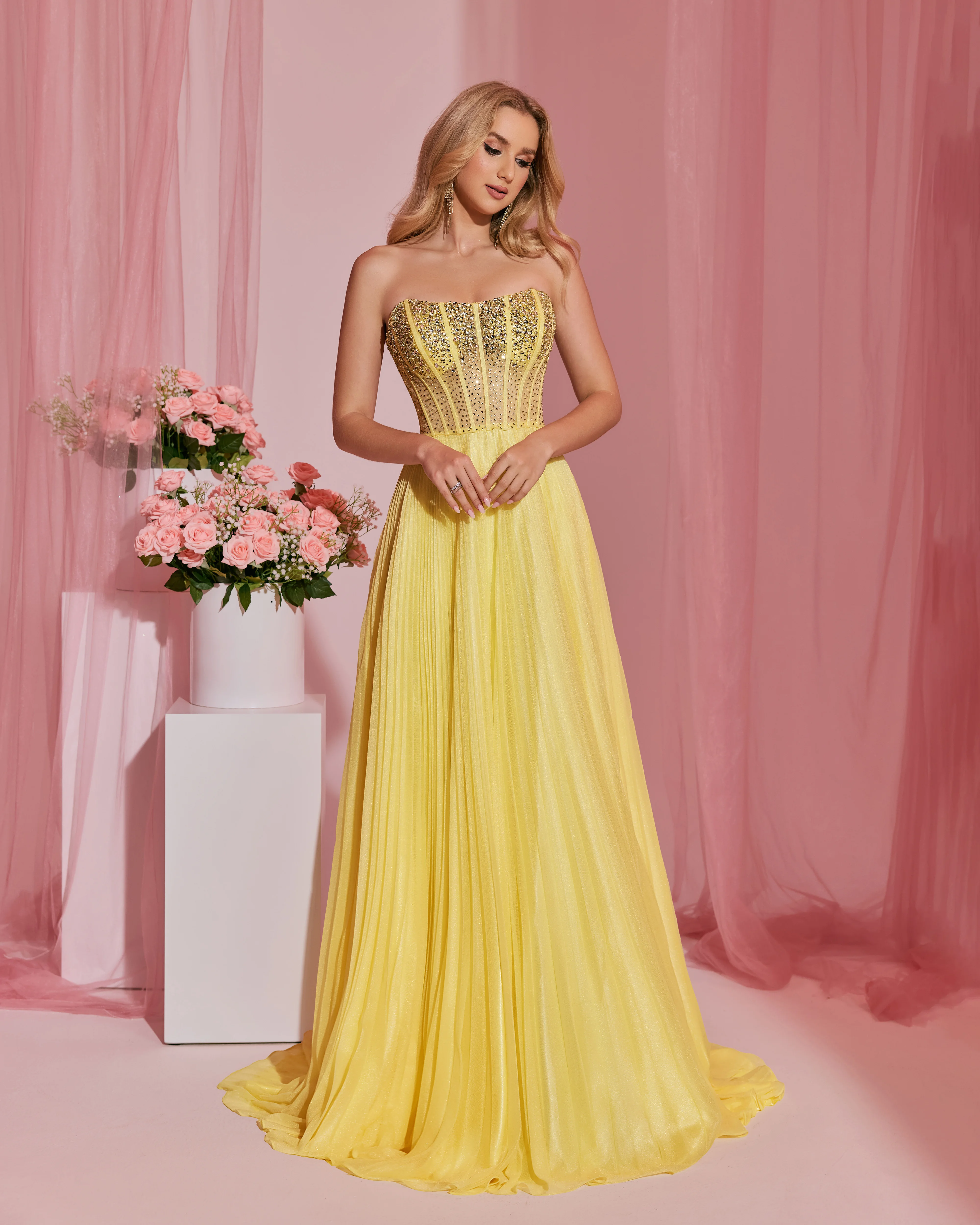 شاليمار تشانغ فساتين السهرة الصفراء الفاخرة حسب الطلب