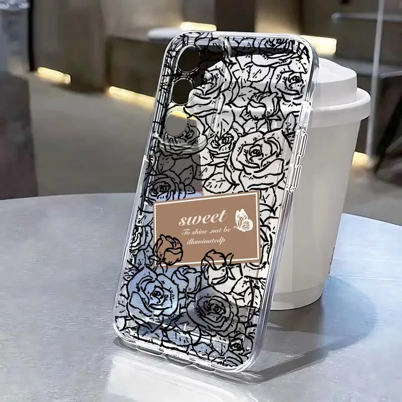 Luxury Simple Rose For Samsung A71 A51 A55 A52 A35 A25 A37 A17 A07 A54 A15 A14 A05 A13 A73 5G Transparent Phone Case