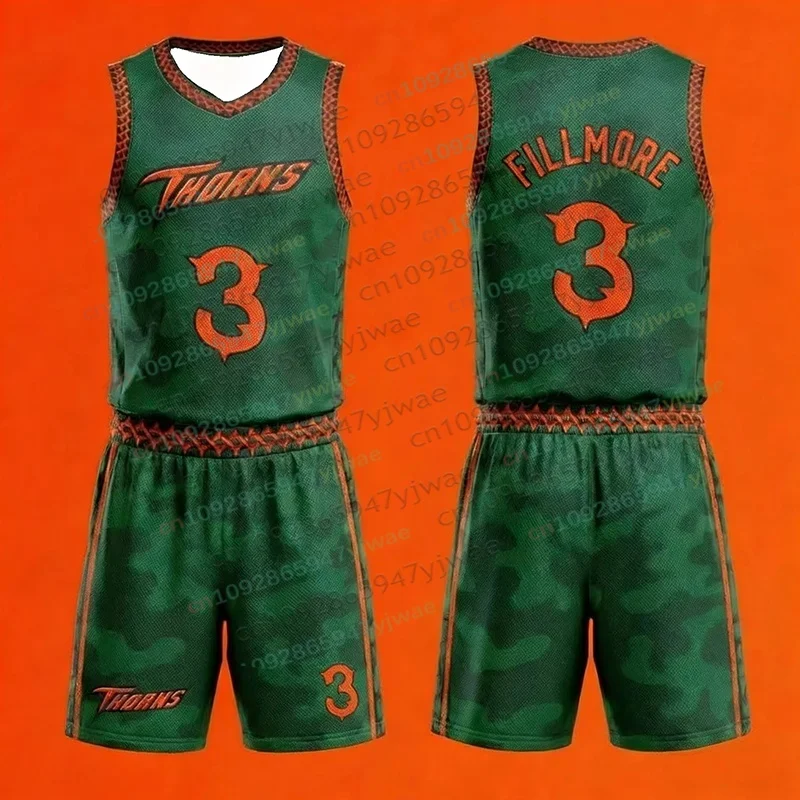 Vineland Thorns Basketball Jersey Set GOAT Movie Will 0 Green Camo Uniform Mesh Sleeveless Vest Shirt Adult/Kids Soccer Vest Set
