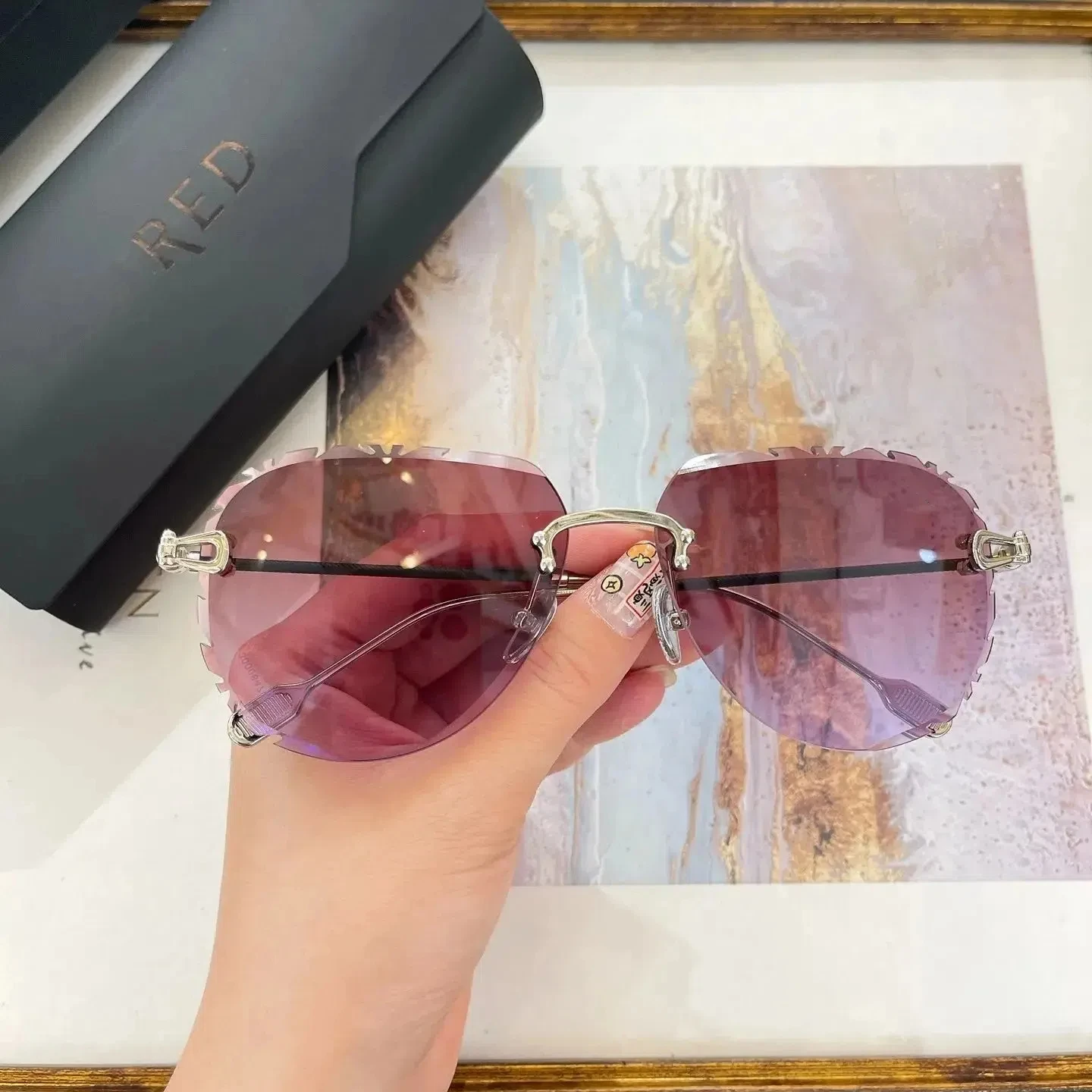 

Authentic FRE FG50147U Retro UV400 Driving Anti-Glare Men Women Sun Glasses Classic Gradient Oval Rimless Male Couple Eyewear