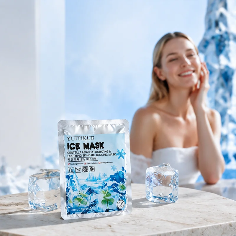 YUITIKUE Centella Asiatica Ice Mask Instant Cooling Soothing Deep Hydrating Facial Mask Sun Redness Relief Skin Care 5Pcs