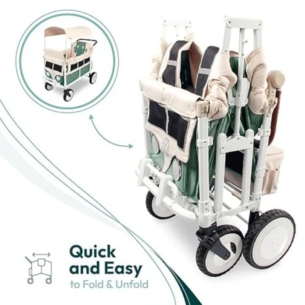 Stroller Wagon (4 Seater) - Collapsible Wagon Stroller with Bumper, Functioning Headlights, and All-Terrain XL