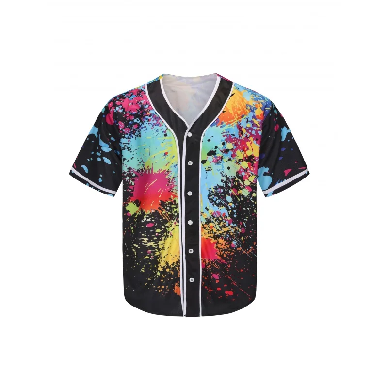 

MEN'S breathable short sleeve V-neck baseball jersey-stylish graffiti print comfy top for training and competition