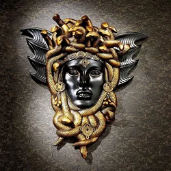 Medusa Head with Snakes Sculpture Medusa Statue Decor Gold Resin Lady Wall Plaque Wall Hanging Statue Myth Monster