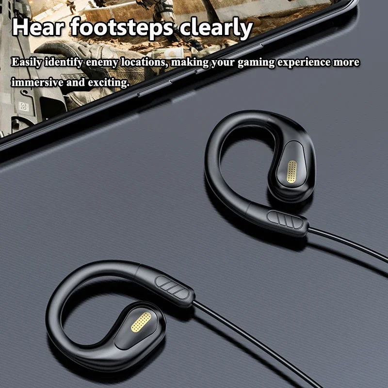 Cuffie da gioco sportive a orecchio aperto cablato Cuffie da 3,5 mm Type-C non intrauricolari Auricolari musicali con suono Hi-Fi con microfono ENC per chiamate chiare