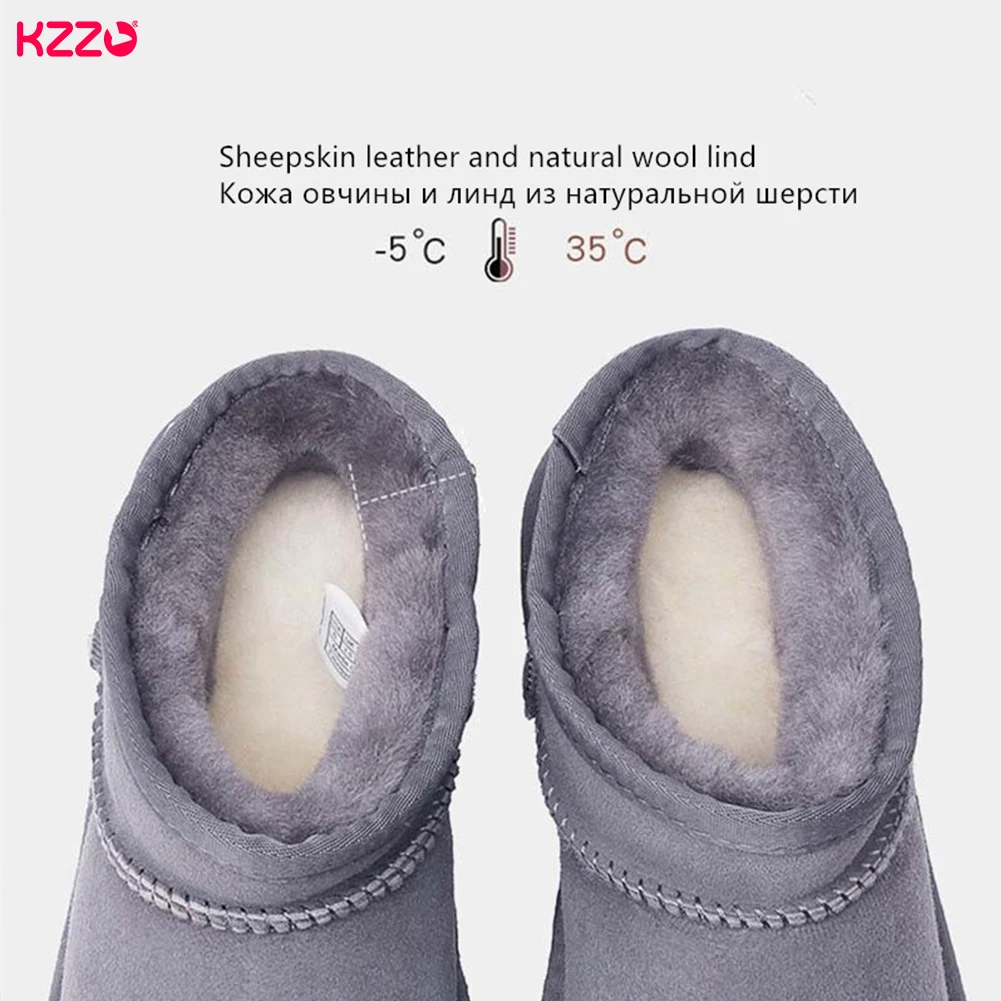 Russia Popular Mini Snow Boots Men Genuine Sheepskin Natural Fur Wool Lined Winter Warm Non-slip Waterproof Ankle Snow Shoes