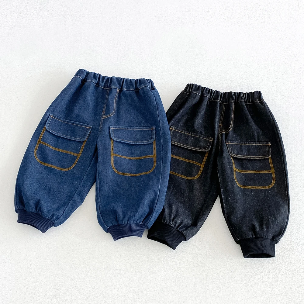 Autumn Jeans for Girls 1-6T Kids' Pants and Jeans Color Blocking Boys Drawstring Sweatpants Loose Children Trousers