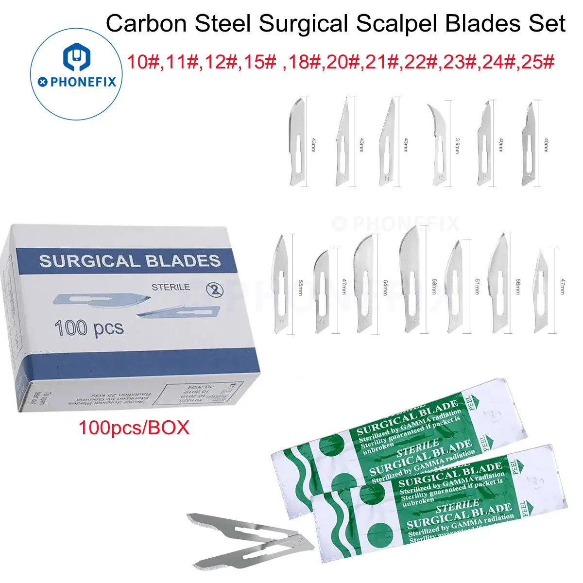 

20-100 шт. 11 # 20 # 23 # 24 # Нескользящий скальпель, стерилизованные лезвия, печатная плата из углеродистой стали/хирургический/красота/сделай сам, хирургический нож для животных, инструменты