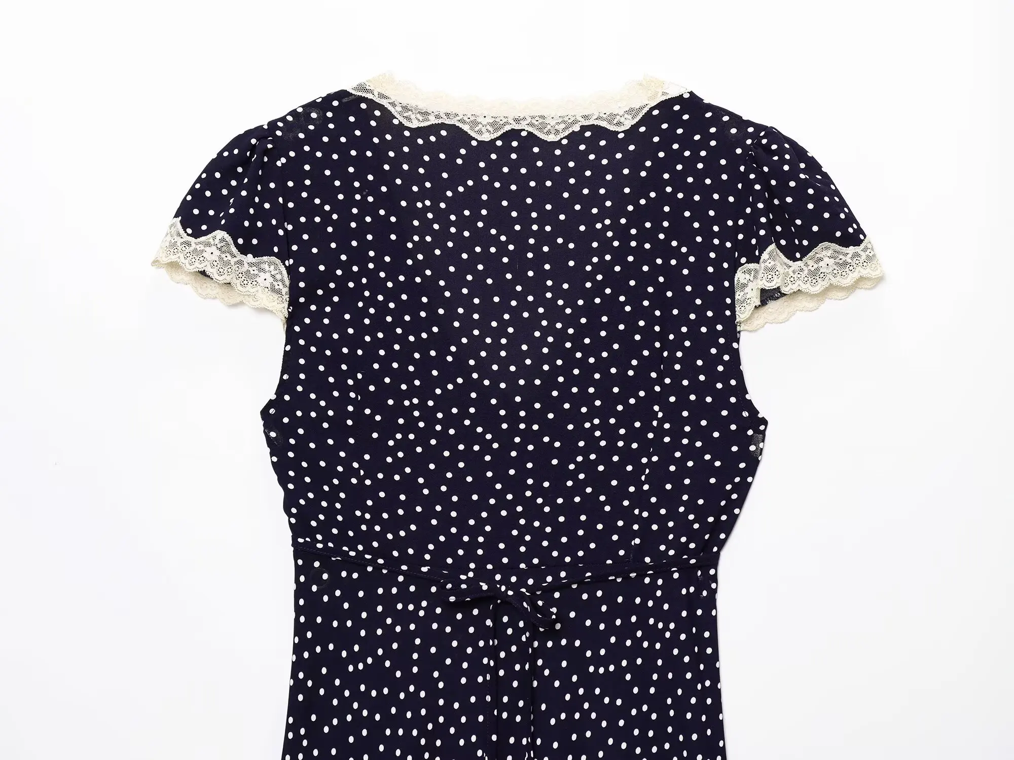 2023 Zomer Nieuwkomers Dameskleding Franse V-hals Kant Splitsen Polka Dot Print Korte Mouw Jurk Lange Rok