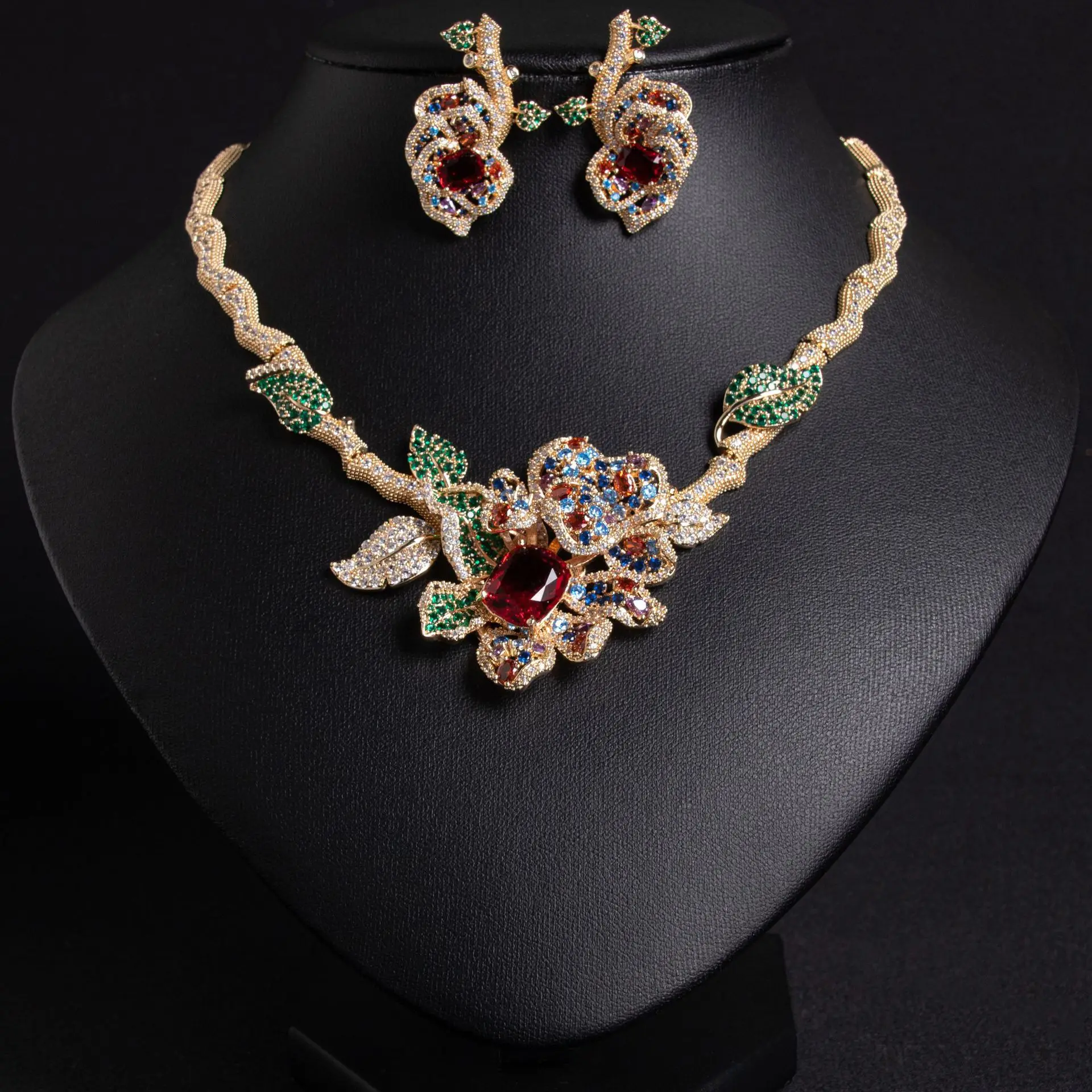 vintage-floral-jewelry-set-necklace-earrings-18k-gold-plated-zircon-flower-vine-royal-retro-gift-for-women
