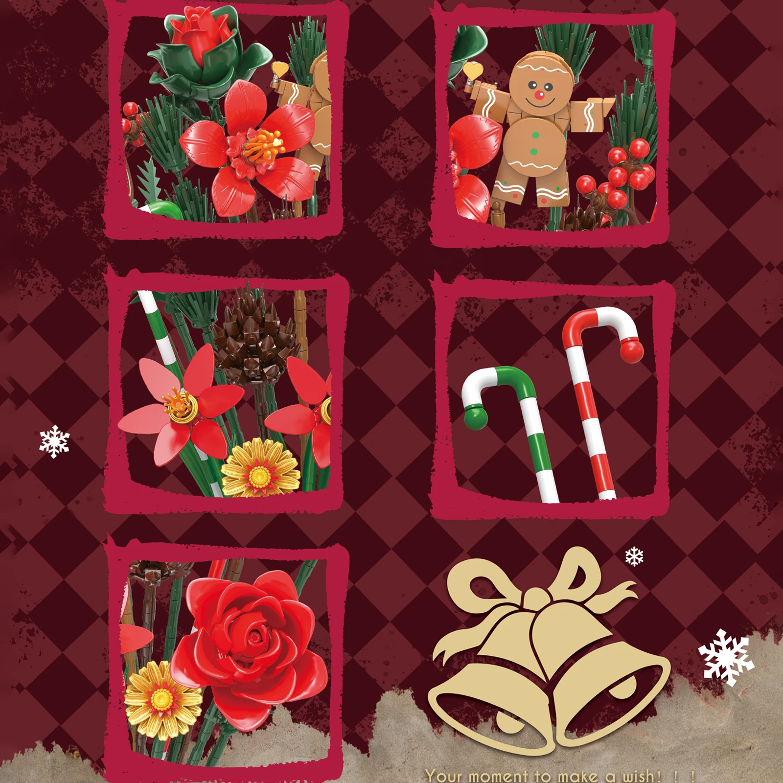 MOC Christmas Wreath Bouquet Building Blocks Festive Flower Decorations Photo Props Desktop Ornaments Assembly Toys Holiday Gift view 3