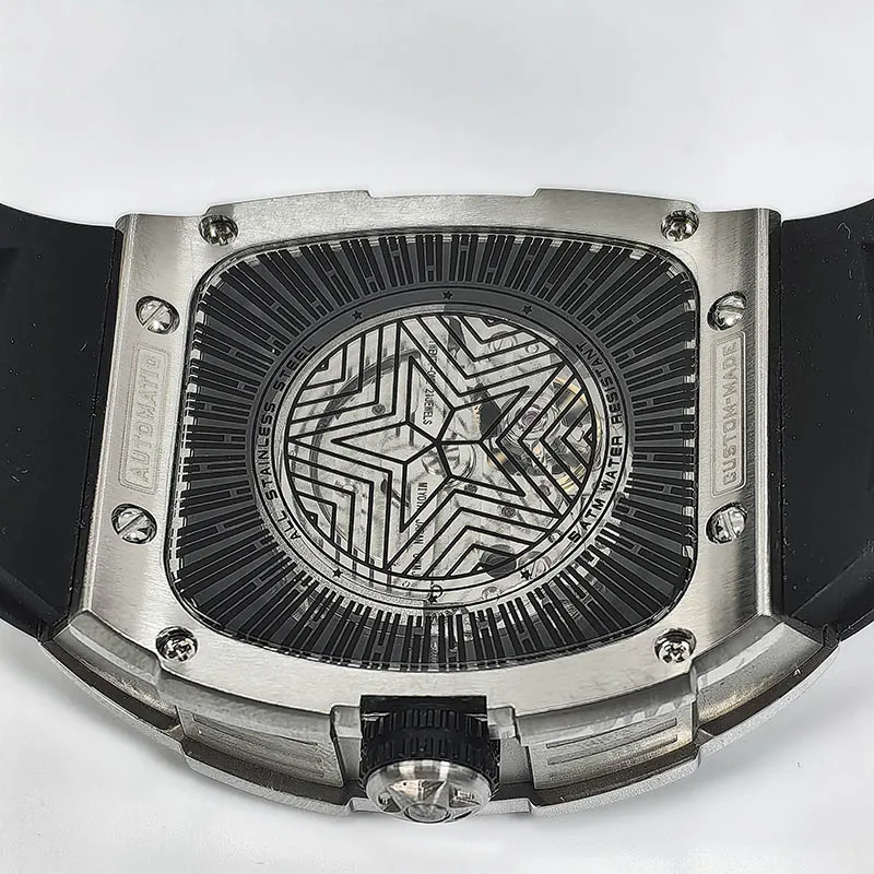 TVSILA Original Miyota Men's Automatic Mechanical Watch Stainless Steel Case Silicone Band Skeleton Waterproof Sport Wristwatch