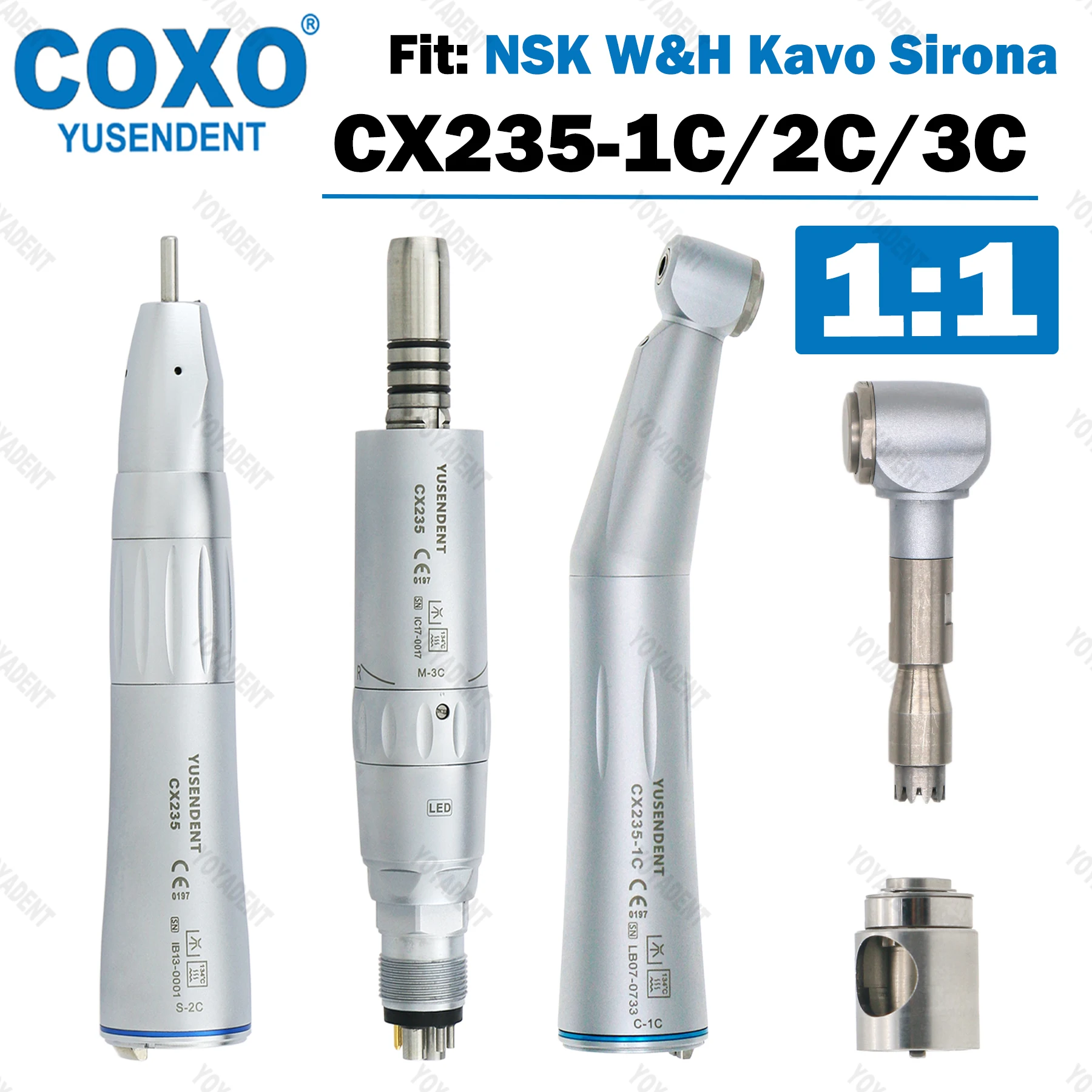 

COXO Dental 1:1 Contra Angle Straight Handpiece Fiber Optic Low Speed Handpiece Inner Channel LED Air Motor 6Pin Fit KAVO NSK