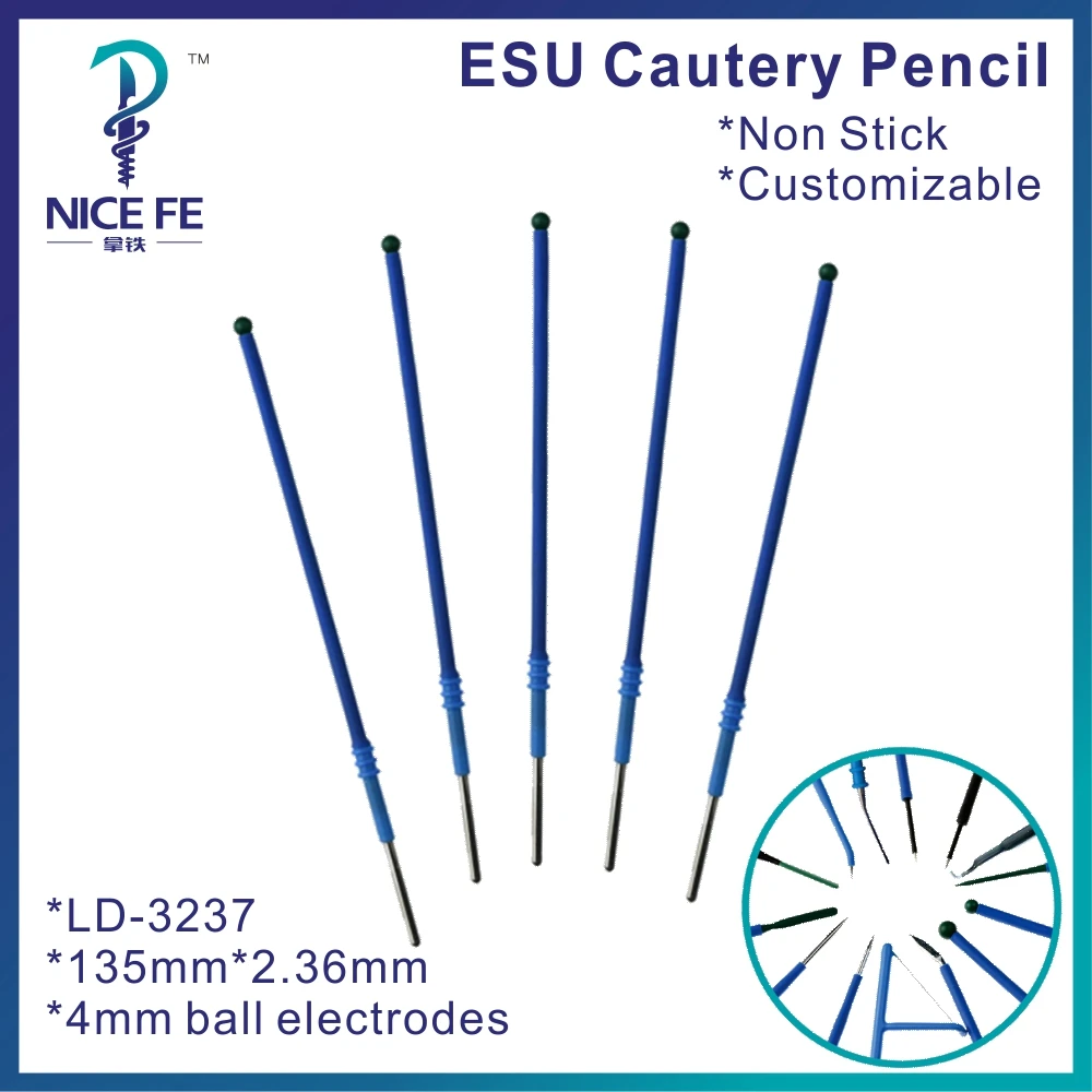 LD-3237 5pcs electrosurgical cautery pencil needle, Arthroscopic Electrodes Non-stick coated 135mm*2.36mm,4mm ball, ESU pencil