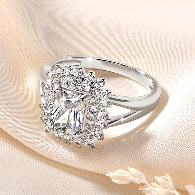 Anziw 1.5CT Gorgeous Shiny Rectangle Cubic Zirconia Ring For Women Engagement Wedding Romantic Luxury High Quality Fine Jewelry