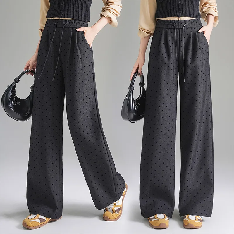 

Широкие брюки в форме сердца для женщин, осенний новый стиль, ленивый повседневный дизайн, универсальный утягивающий костюм длиной до пола с высокой талией P