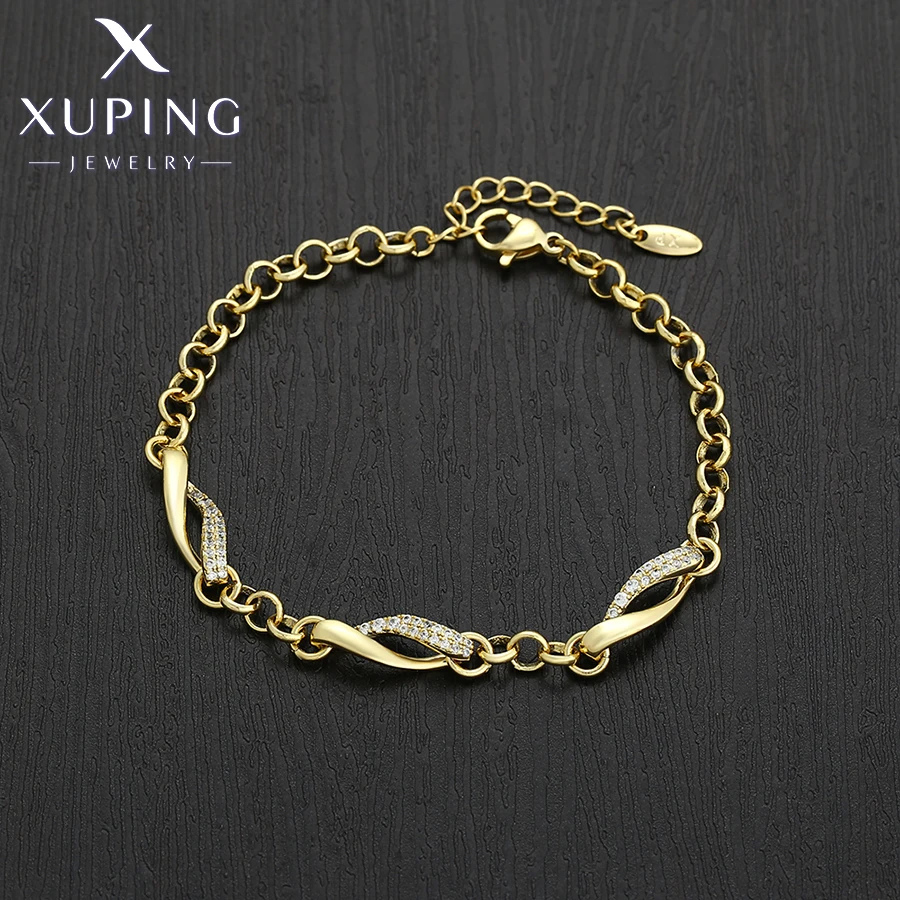 Xuping Jewelry New Arrival Trendy Charm Chain Shaped Fashion Copper Alloy Light Gold Color Bracelet for Women Gift X000772412