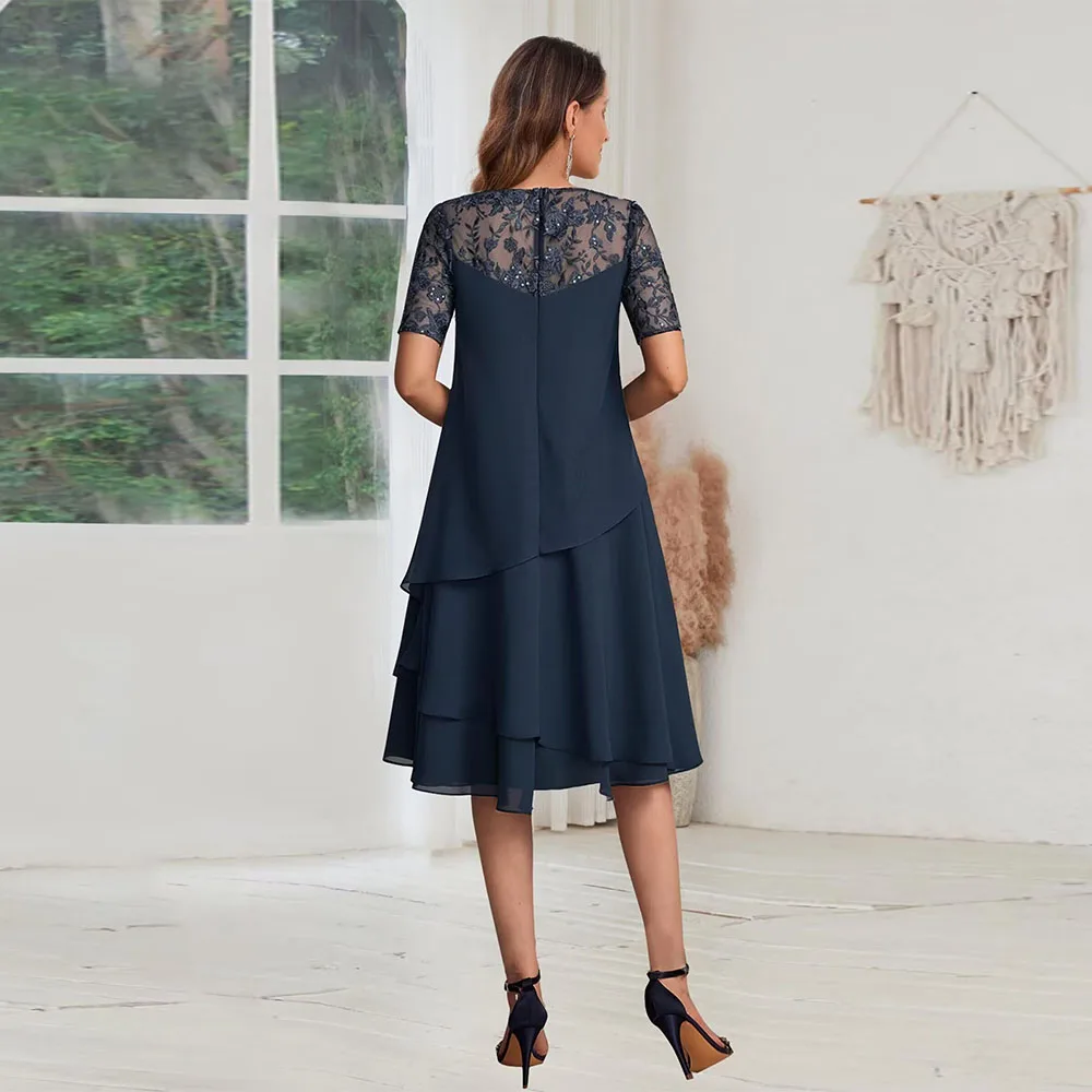 فساتين أم العروس القصيرة الرائعة للنساء من الشيفون المتدرج وأكمام قصيرة ثوب مسائي رسمي مخصص 2025