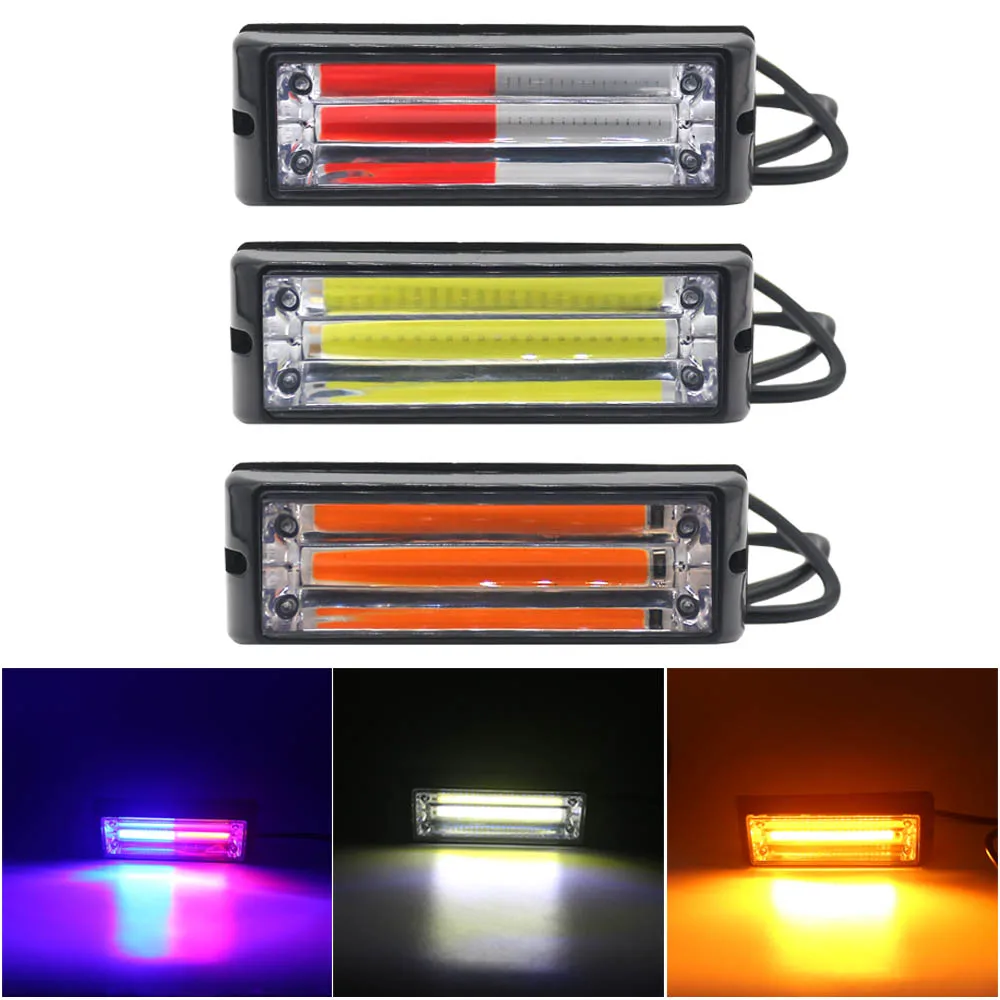 1x Truck LED Strobe Police Warning Light COB Grille Flashing Side Light Bar Car Trailer Beacon Lamp Amber Traffic Light 12V 24V