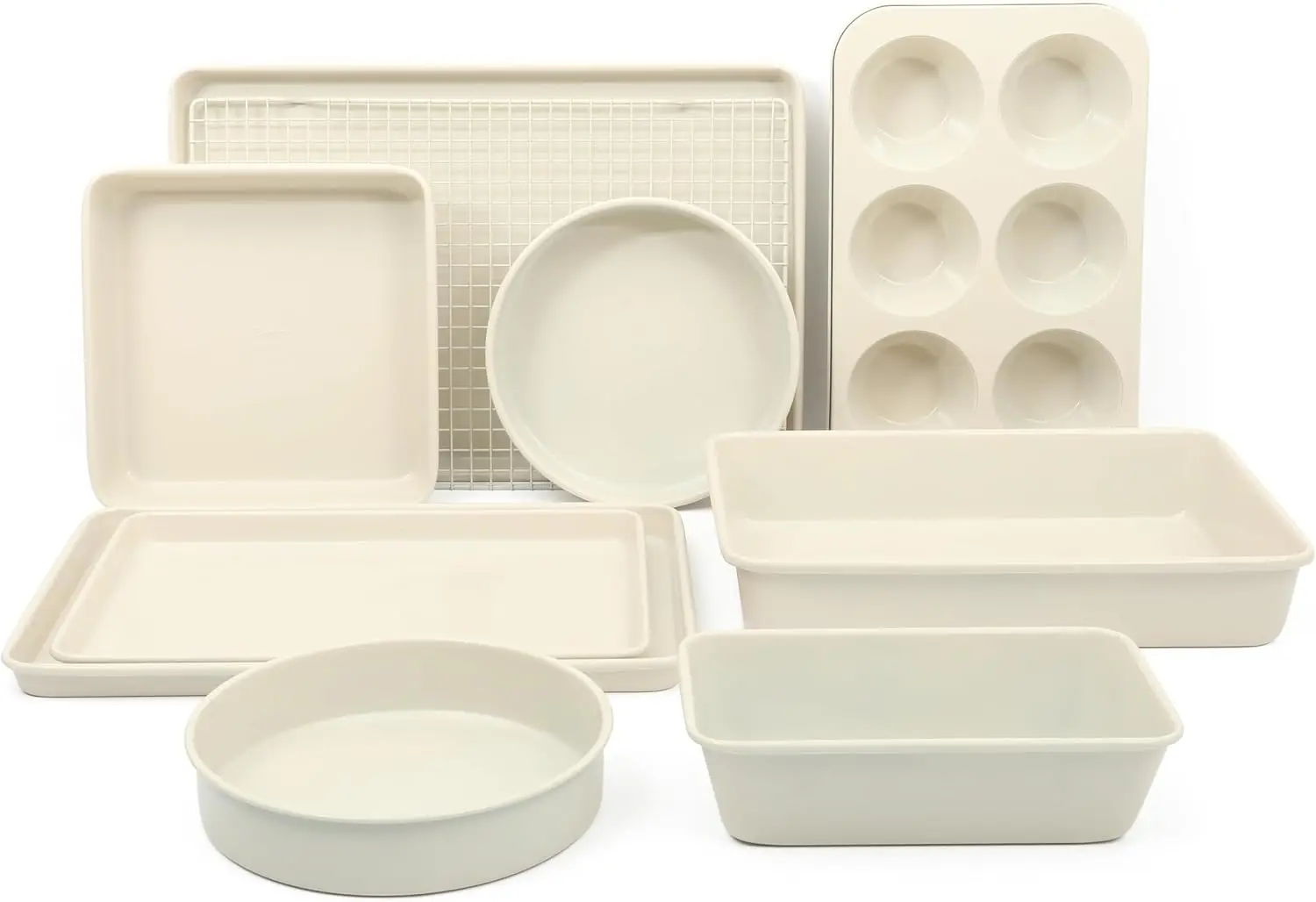 Gallen 10 Piece Baking Pans Ceramic PFA Free Non Toxic Non Stick Bakeware Set - Linen White