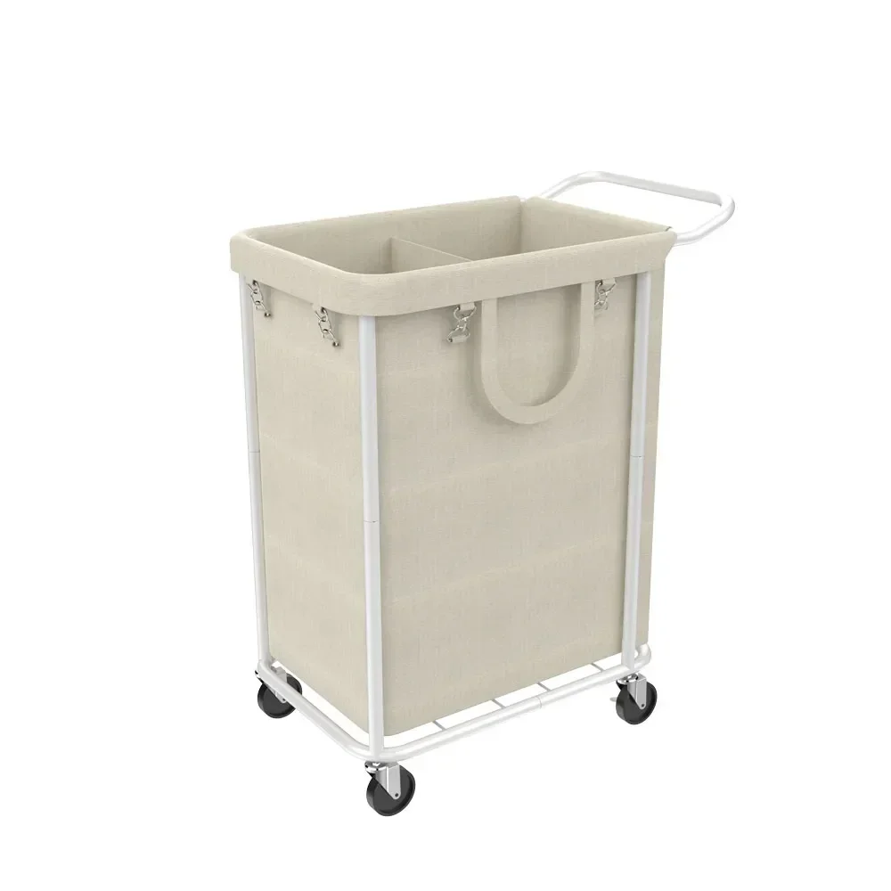 140L Heavy Duty Rolling รถเข็นซักผ้า 2 Hamper ซักรีด Sorter Handle ตะกร้าซักผ้า Organizer พร้อมโครงเหล็กและกระเป๋าแบบถอดได้