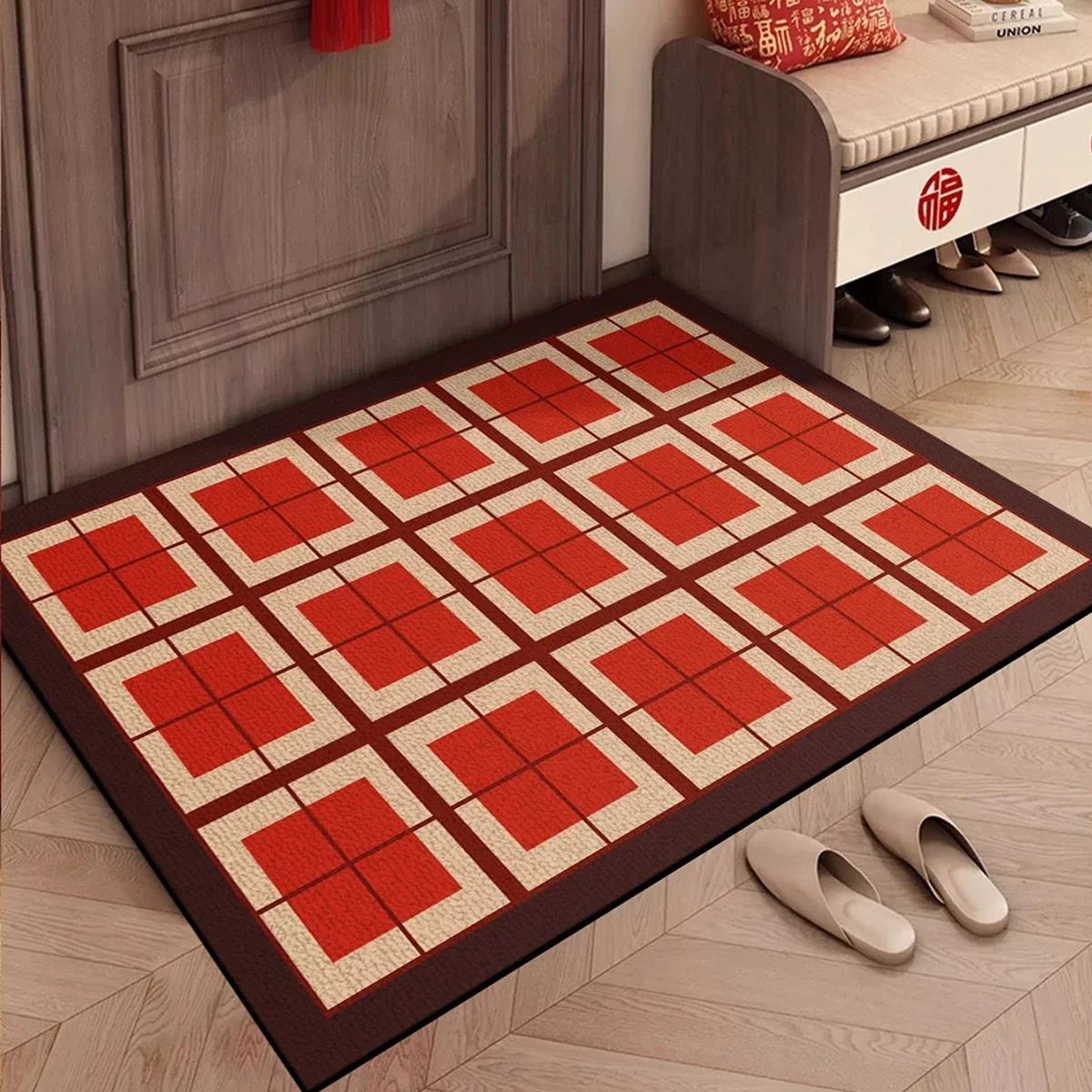 Entrance Doormat Modern Minimalism Red Plaid Welcome Rugs Dirt Trapping Washable Entry Door Mats Non-slip Hallway Carpet Tapete