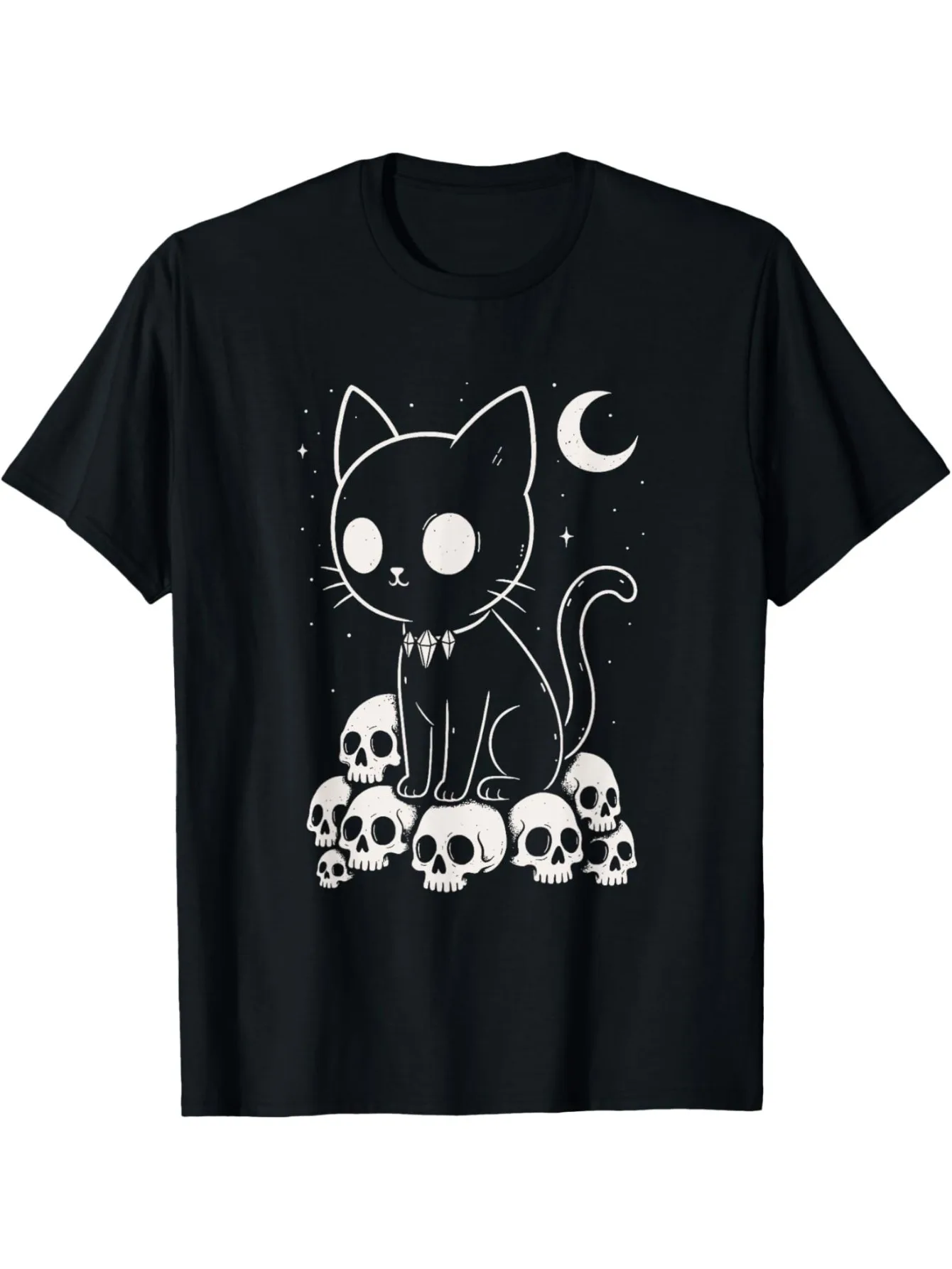 Gothic Black T-Shirt Featuring Adorable Yet Eerie Cat Skulls for Alternative Fashion