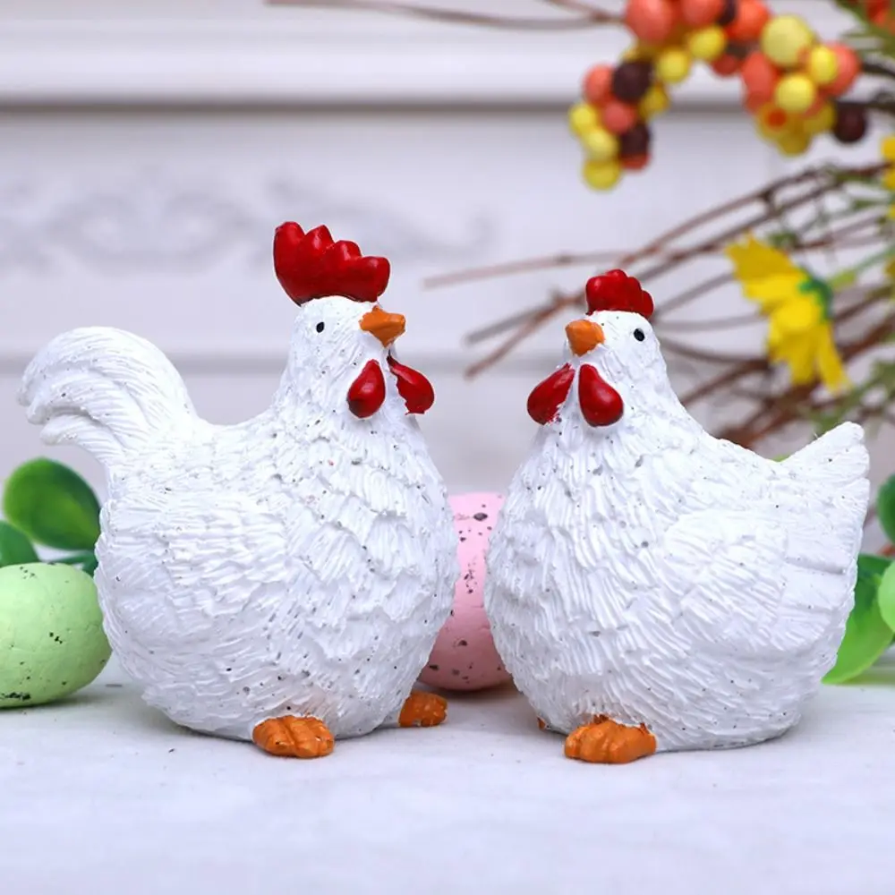 Cartoon Easter Chicken Figurines Resin Crafts Realistic Hen Rooster Ornament Handicraft Cute Animal Sculpture