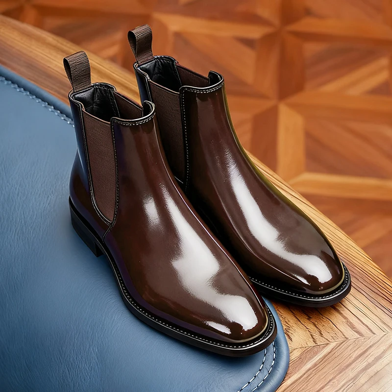 

2026 модные мужские ботинки челси, весенне-осенние ботильоны из искусственной кожи с острым носком, деловые повседневные мужские короткие ботинки, кожаная обувь ручной работы