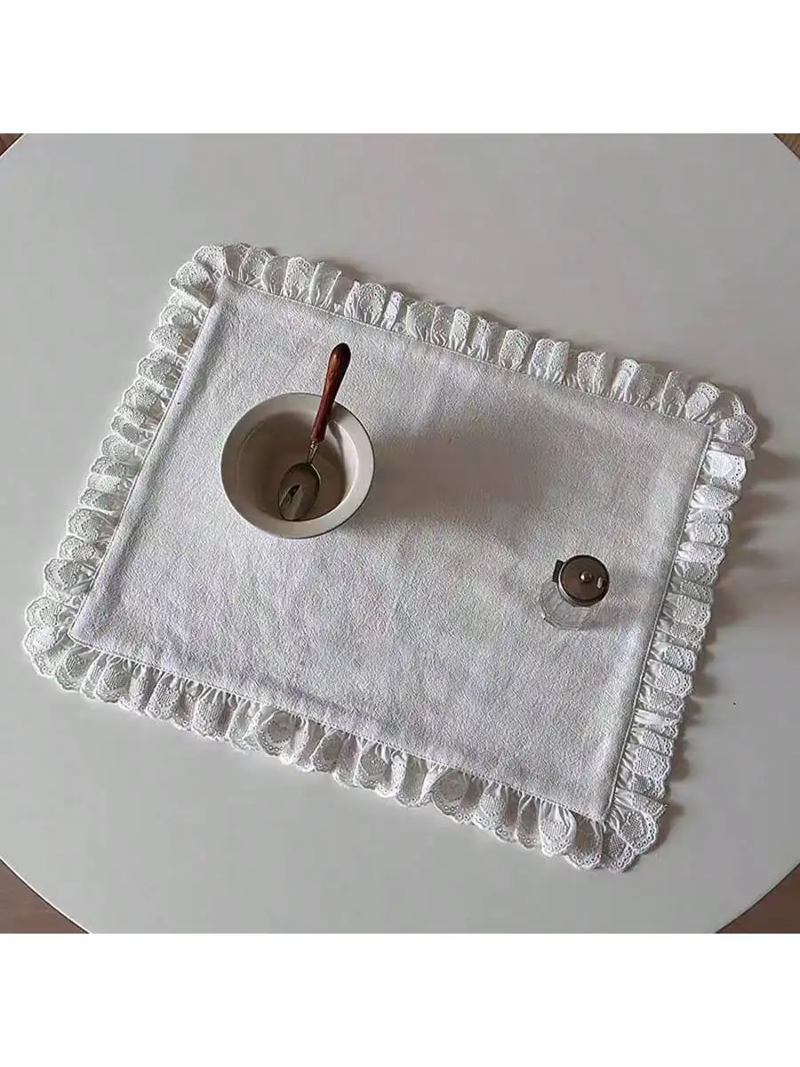 6 قطع من مفرش طاولة أنيق مكشكش من الدانتيل البيج لتزيين الطاولة في المطبخ وغرفة الطعام وحفلات الإفطار