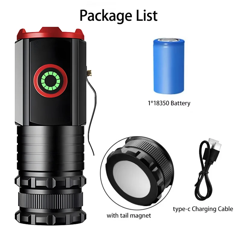 5000MAH Krachtige LED-zaklamp Oplaadbare lamp Zijlicht Waterdichte tactische lantaarn Handzaklamp Outdoor Camping Wandelen