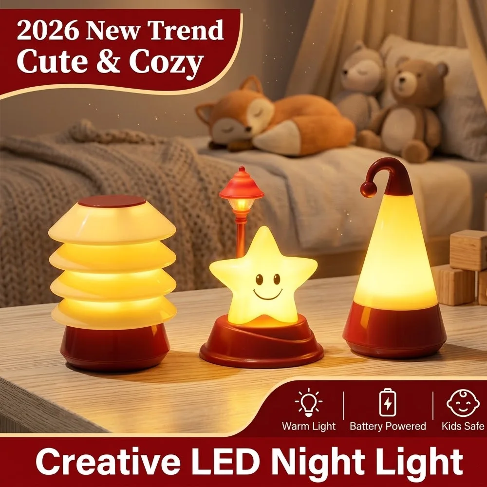 Cute Star LED Night Light Battery Operated Mini Electronic Candle Bedside Lamp Kids Room Bedroom Christmas Decor Gif
