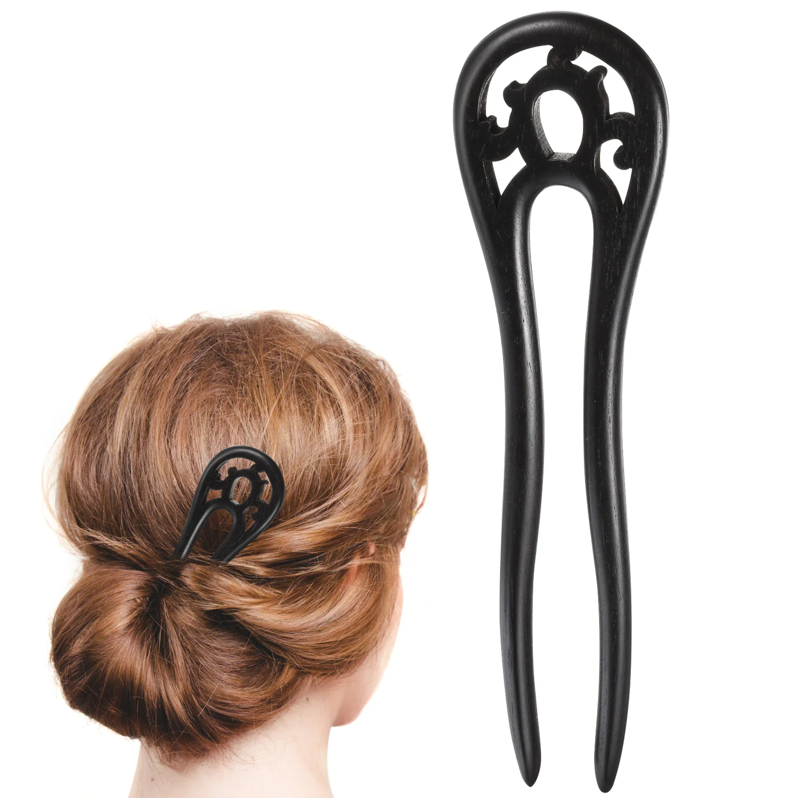 

Vintage Hollow Out Hair Chopsticks Hair Decor U-shaped Retro Hairpin Hair Clip Hair Stick (Black) hair sticks