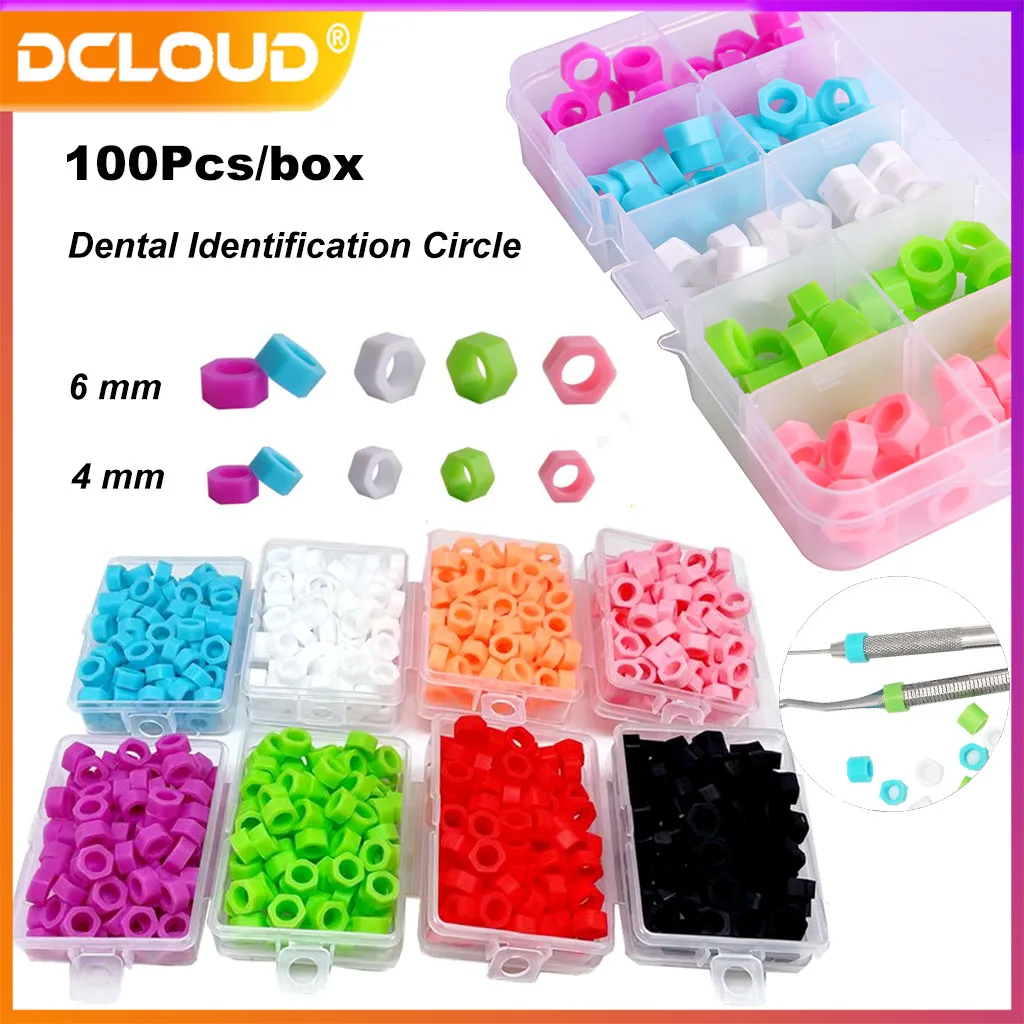 

100Pcs Dental Coloring Code Multi-Color Silicone Instrument Identification Circle Autoclavable Oral Care Dentist Tools Materials