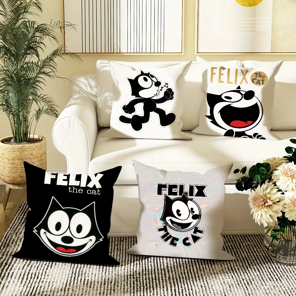 Funda de almohada Felix the Cat, funda de cojín cuadrada de felpa corta con estampado de doble cara para sofá, mesita de noche para dormitorio