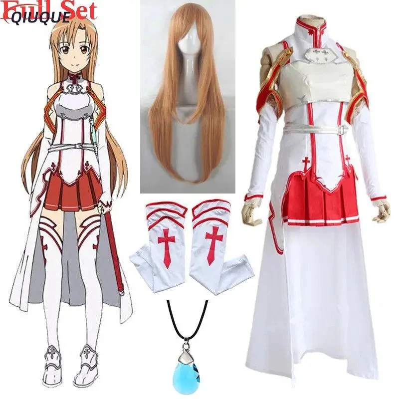 

❤2026❤ Anime Sword Art Online Yuuki Asuna Cosplay Costume Wig Necklace Women Uniform Dress SAO Battle Suit Outfits Halloween Co❤