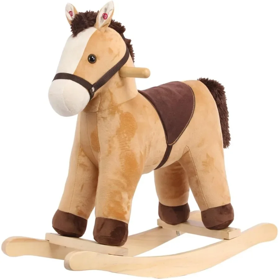 Rocking Horse Rocking Animal with Realistic Sound Stuffed Rocker for Toddlers 18M+ Soft Filling Ride on Pony Light Brown Horse