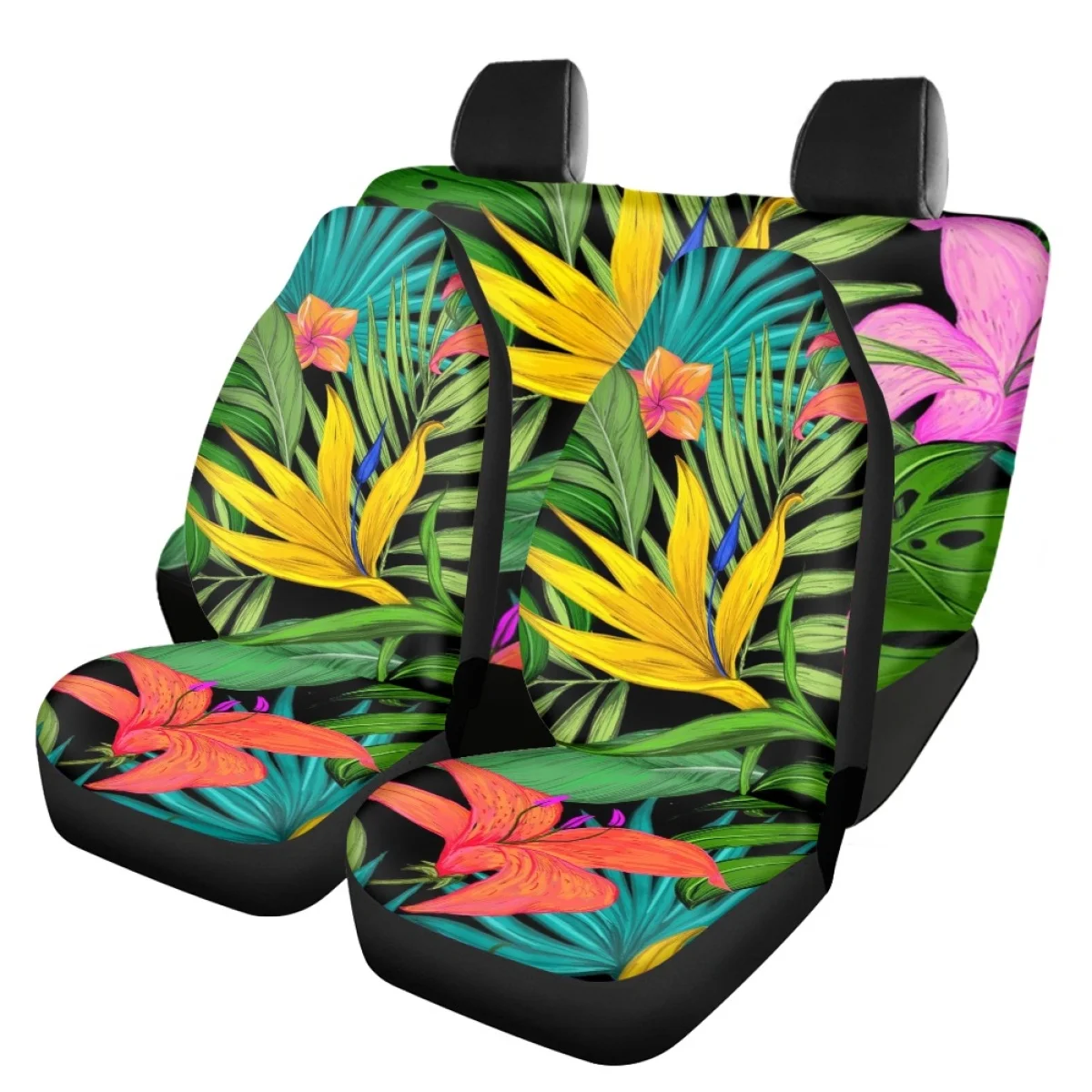 Palm Leaves Car Seat Cover Set for Women Universal Fit SUV Truck Sedan Elastic Front Back Seat Cover Accesorios Para Auto