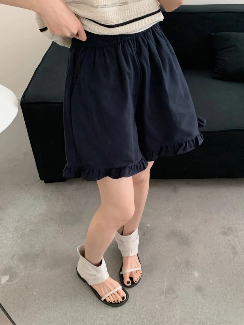 Estrangeiro kitty shorts confortáveis femininos algodão chique casual novo verão babados doce todos os jogos moda cintura alta streetwear diariamente