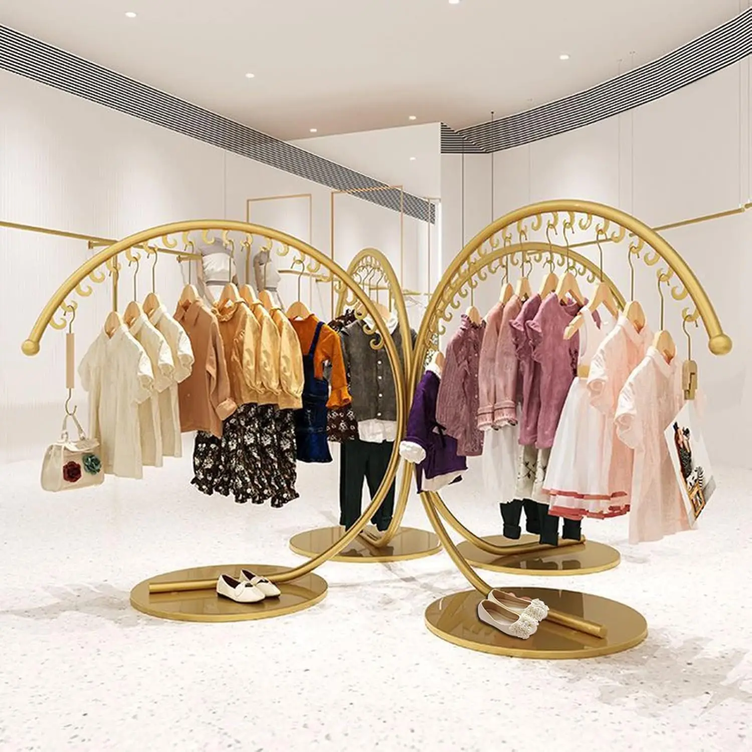 Freestanding Heavy Duty Industrial Pipe Clothing Rack, Portable Commercial Clothes Display Rack, Multi-Purpose Garment Bar for R