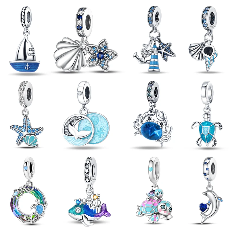 Summer 925 Sterling Silver Sailing Ship Lighthouse Luminous Ocean Series Charms Beads Fit Pan 925 Original Bracelets DIY Jewelry